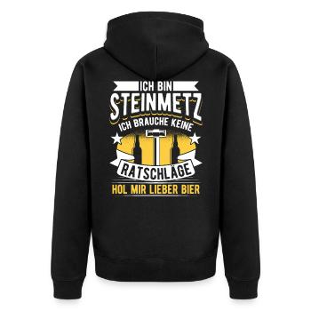 Steinmetz - Unisex Premium Bio Zip Hoodie - Schwarz - Hinten - Nico (187cm)