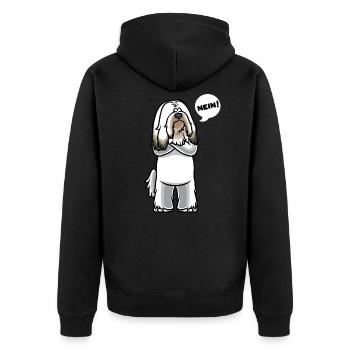 Sturer Tibet Terrier Hund - Unisex Premium Bio Zip Hoodie - Schwarz - Hinten - Nico (187cm)