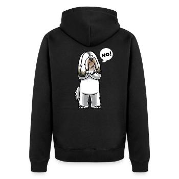 Sturer Tibet Terrier Hund - Unisex Premium Bio Zip Hoodie - Schwarz - Hinten - Nico (187cm)