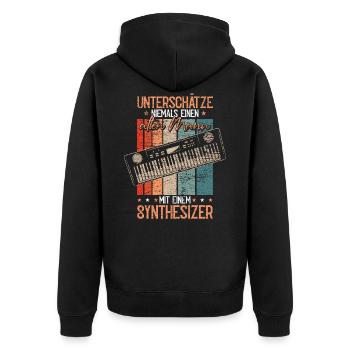 Retro Analog Synthesizer Keyboard Synth - Unisex Premium Bio Zip Hoodie - Schwarz - Hinten - Nico (187cm)