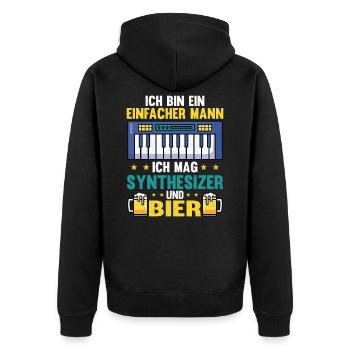 Synthesizer und Bier Keyboard Synth - Unisex Premium Bio Zip Hoodie - Schwarz - Hinten - Nico (187cm)