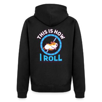 Funny this is how i roll hamster, Hamster, Roll - Unisex Premium Bio Zip Hoodie - Schwarz - Hinten - Nico (187cm)