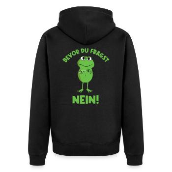 Bevor Du Fragst Nein Frosch - Unisex Premium Bio Zip Hoodie - Schwarz - Hinten - Nico (187cm)