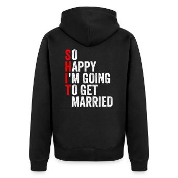 Lustiger Junggesellenabschied Spruch für Männer - Unisex Premium Bio Zip Hoodie - Schwarz - Hinten - Nico (187cm)