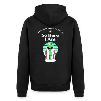 Alien König Retro Sonnenuntergang - Unisex Premium Bio Zip Hoodie - Schwarz - Hinten - Nico (187cm)