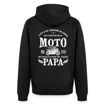 papa aime la moto cadeau humour moto papa motard - Veste à capuche bio Premium Unisexe - noir - Dos - Nico (187cm)