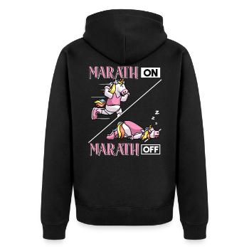 Marathon Unicorn Athletics Marathon Runners - Unisex Premium Organic Zip Hoodie - black - Back - Nico (187cm)