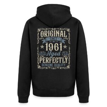Jahrgang 1961 geboren Original Vintage Geburtstag - Unisex Premium Bio Zip Hoodie - Schwarz - Hinten - Nico (187cm)