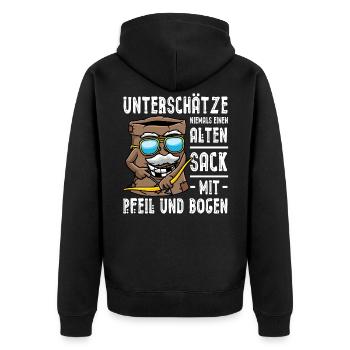 Bogenschießen Bogensport Bogen Schießen - Unisex Premium Bio Zip Hoodie - Schwarz - Hinten - Nico (187cm)