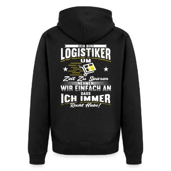 Logistiker Logistik lustiger Spruch Lagerist - Unisex Premium Bio Zip Hoodie - Schwarz - Hinten - Nico (187cm)