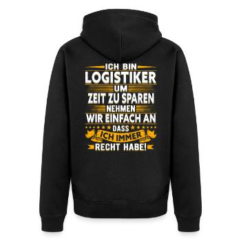 Logistiker Logistik lustiger Spruch Lagerist - Unisex Premium Bio Zip Hoodie - Schwarz - Hinten - Nico (187cm)