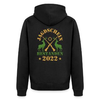 Jagen Jagdschein bestanden 2022 Hirsch Jäger - Unisex Premium Bio Zip Hoodie - Schwarz - Hinten - Nico (187cm)