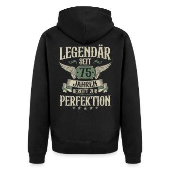 Legendär seit 75 Jahren 75 Geburtstag Spruch - Unisex Premium Bio Zip Hoodie - Schwarz - Hinten - Nico (187cm)