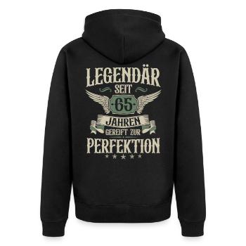 Legendär seit 65 Jahren 65 Geburtstag Spruch - Unisex Premium Bio Zip Hoodie - Schwarz - Hinten - Nico (187cm)