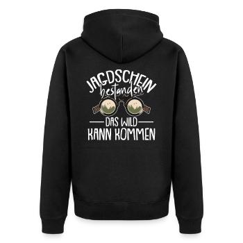 Jagen Jagdschein bestanden Wild kann kommen Jäger - Unisex Premium Bio Zip Hoodie - Schwarz - Hinten - Nico (187cm)