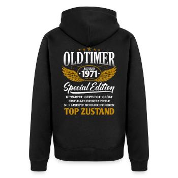 Oldtimer Baujahr 1971 Jahrgang Geburtstag Geschenk - Unisex Premium Bio Zip Hoodie - Schwarz - Hinten - Nico (187cm)