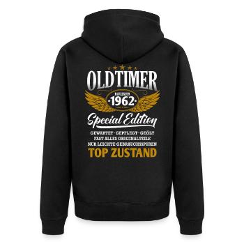 Oldtimer Baujahr 1962 Geburtsjahr Geburtstag - Unisex Premium Bio Zip Hoodie - Schwarz - Hinten - Nico (187cm)