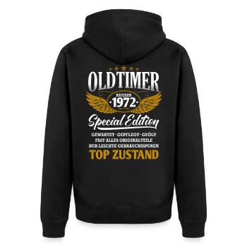 Oldtimer Baujahr 1972 Geburtsjahr Geburtstag - Unisex Premium Bio Zip Hoodie - Schwarz - Hinten - Nico (187cm)