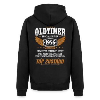 Oldtimer Baujahr 1956 geboren Geburtstag Spruch - Unisex Premium Bio Zip Hoodie - Schwarz - Hinten - Nico (187cm)