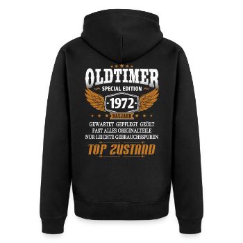 Oldtimer Baujahr 1972 geboren Geburtstag Spruch - Unisex Premium Bio Zip Hoodie - Schwarz - Hinten - Nico (187cm)