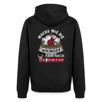 Dänemark fahren Flagge Skandinavien Wikinger - Unisex Premium Bio Zip Hoodie - Schwarz - Hinten - Nico (187cm)