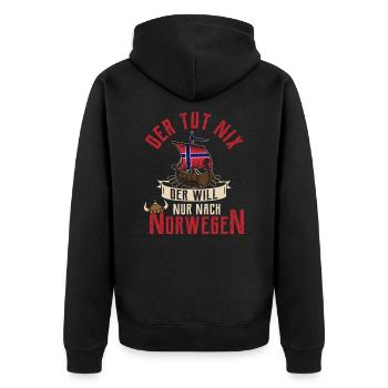 Nach Norwegen Flagge Skandinavien Wikinger - Unisex Premium Bio Zip Hoodie - Schwarz - Hinten - Nico (187cm)