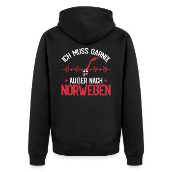 Norwegen Flagge Elch Herzschlag Skandinavien - Unisex Premium Bio Zip Hoodie - Schwarz - Hinten - Nico (187cm)