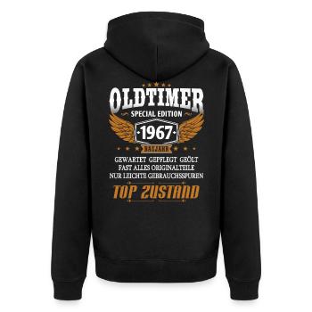 Oldtimer Baujahr 1967 geboren Geburtstag Spruch - Unisex Premium Bio Zip Hoodie - Schwarz - Hinten - Nico (187cm)