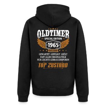 Oldtimer Baujahr 1965 geboren Geburtstag Spruch - Unisex Premium Bio Zip Hoodie - Schwarz - Hinten - Nico (187cm)