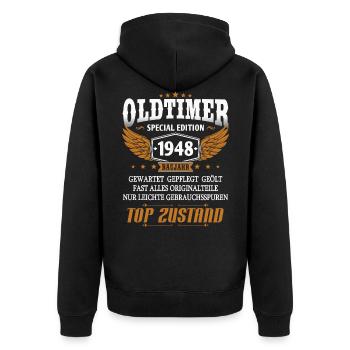 Oldtimer Baujahr 1948 geboren Geburtstag Spruch - Unisex Premium Bio Zip Hoodie - Schwarz - Hinten - Nico (187cm)