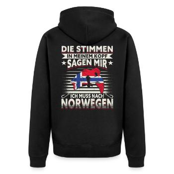 Angeln Norwegen - Unisex Premium Bio Zip Hoodie - Schwarz - Hinten - Nico (187cm)