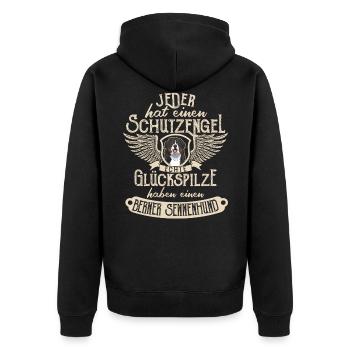 Berner Sennenhund mit Schutzengel Spruch - Unisex Premium Bio Zip Hoodie - Schwarz - Hinten - Nico (187cm)