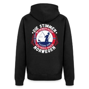 Angeln Norwegen - Unisex Premium Bio Zip Hoodie - Schwarz - Hinten - Nico (187cm)