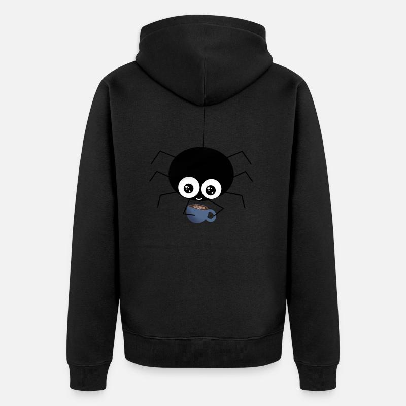 Spinne mit Kaffee - süße Geschenkidee - Unisex Premium Bio Zip Hoodie - Schwarz