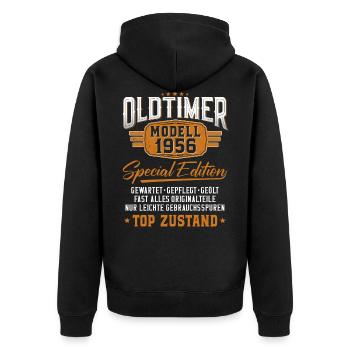 Oldtimer Baujahr 1956 geboren Geburtstagsspruch - Unisex Premium Bio Zip Hoodie - Schwarz - Hinten - Nico (187cm)