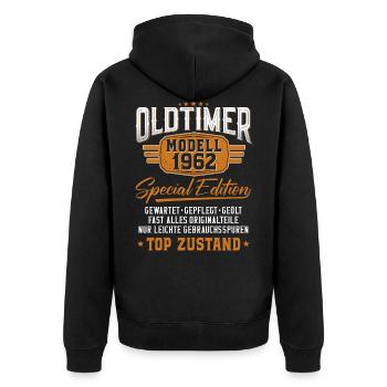 Oldtimer Baujahr 1962 Geburtstagsspruch - Unisex Premium Bio Zip Hoodie - Schwarz - Hinten - Nico (187cm)