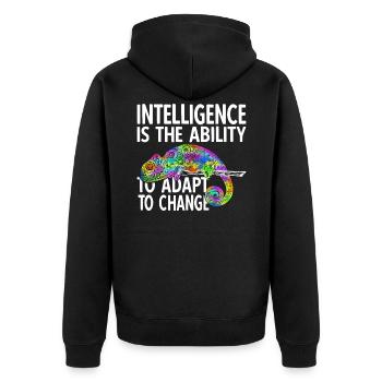 Funny Colorful Chameleon with Intelligence Saying - Unisex Premium Organic Zip Hoodie - black - Back - Nico (187cm)