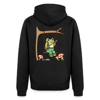 Cottagecore Aesthetic Frog with Banjo - Unisex Premium Organic Zip Hoodie - black - Back - Nico (187cm)