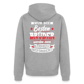 Trauzeuge Hochzeit - Unisex Premium Bio Zip Hoodie - Grau meliert - Hinten - Nico (187cm)