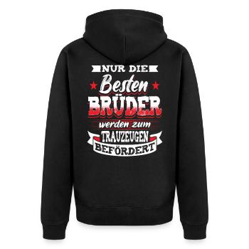 Trauzeuge Hochzeit - Unisex Premium Bio Zip Hoodie - Schwarz - Hinten - Nico (187cm)