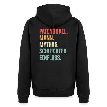 Patenonkel Mann Mythos Schlechter Einfluss - Unisex Premium Bio Zip Hoodie - Schwarz - Hinten - Nico (187cm)