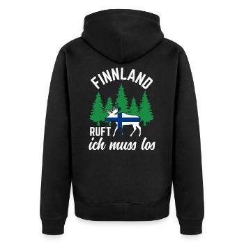 Finnland ruft Flagge Skandinavien Elch - Unisex Premium Bio Zip Hoodie - Schwarz - Hinten - Nico (187cm)
