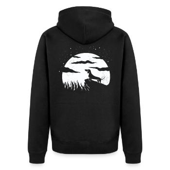 Dackel Magische Nacht Vollmond Sternenhimmel - Unisex Premium Bio Zip Hoodie - Schwarz - Hinten - Nico (187cm)