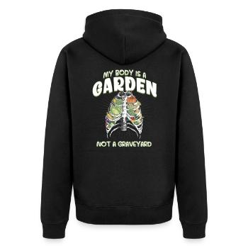 Mein Körper Ist Ein Garten, Kein Friedhof Vegan - Unisex Premium Bio Zip Hoodie - Schwarz - Hinten - Nico (187cm)