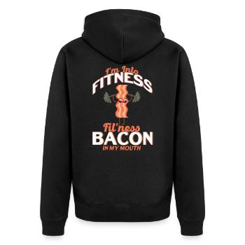 Bacon Geschenk Essen Bacon - Unisex Premium Bio Zip Hoodie - Schwarz - Hinten - Nico (187cm)