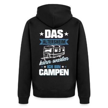 Das Altersheim kann warten ich bin Campen - Unisex Premium Bio Zip Hoodie - Schwarz - Hinten - Nico (187cm)