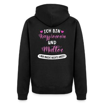 Verkäuferin Angst bin Kassiererin und Mutter - Unisex Premium Bio Zip Hoodie - Schwarz - Hinten - Nico (187cm)