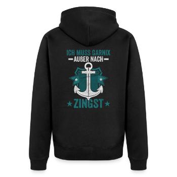Zingst Ostsee Fischland - Unisex Premium Bio Zip Hoodie - Schwarz - Hinten - Nico (187cm)