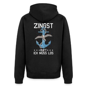 Retro Zingst ruft Anker Ostsee Fischland - Unisex Premium Bio Zip Hoodie - Schwarz - Hinten - Nico (187cm)