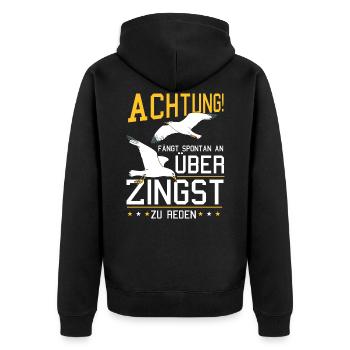 Redet über Zingst Ostsee Fischland Möwe - Unisex Premium Bio Zip Hoodie - Schwarz - Hinten - Nico (187cm)